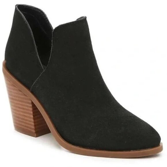 Steve Madden Aker Bootie Black Suede Stacked Block Heel Size 7 - Picture 1 of 7